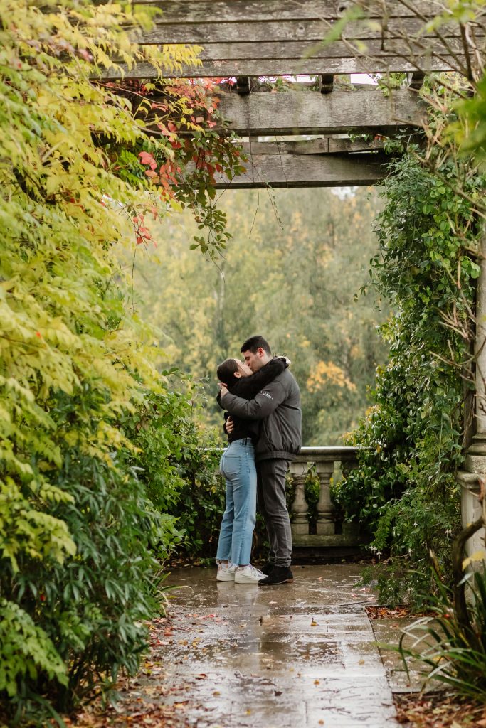 Hampstead heath pergola proposal photographer couple kissing
