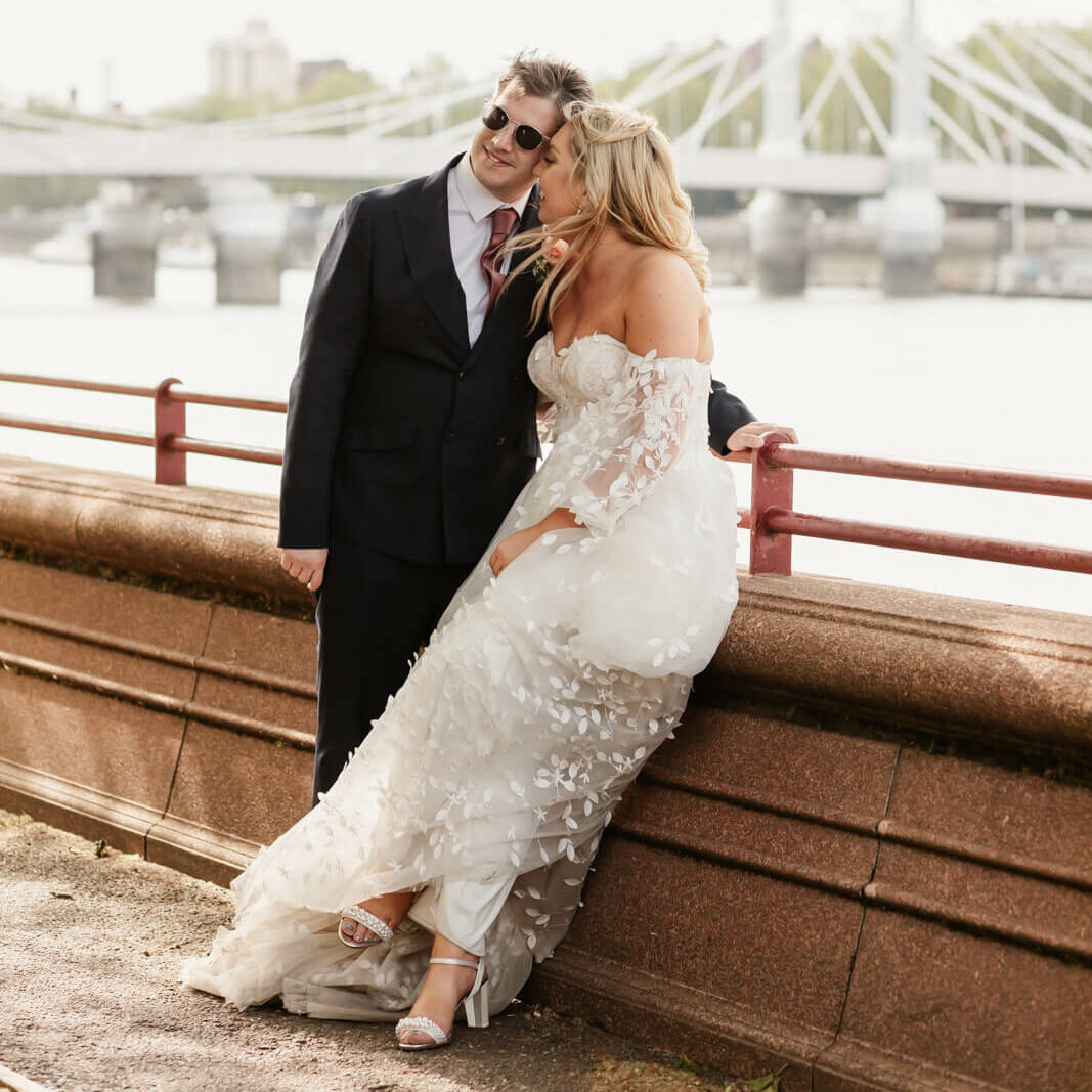 bride and groom couples portraits walking through battersea park