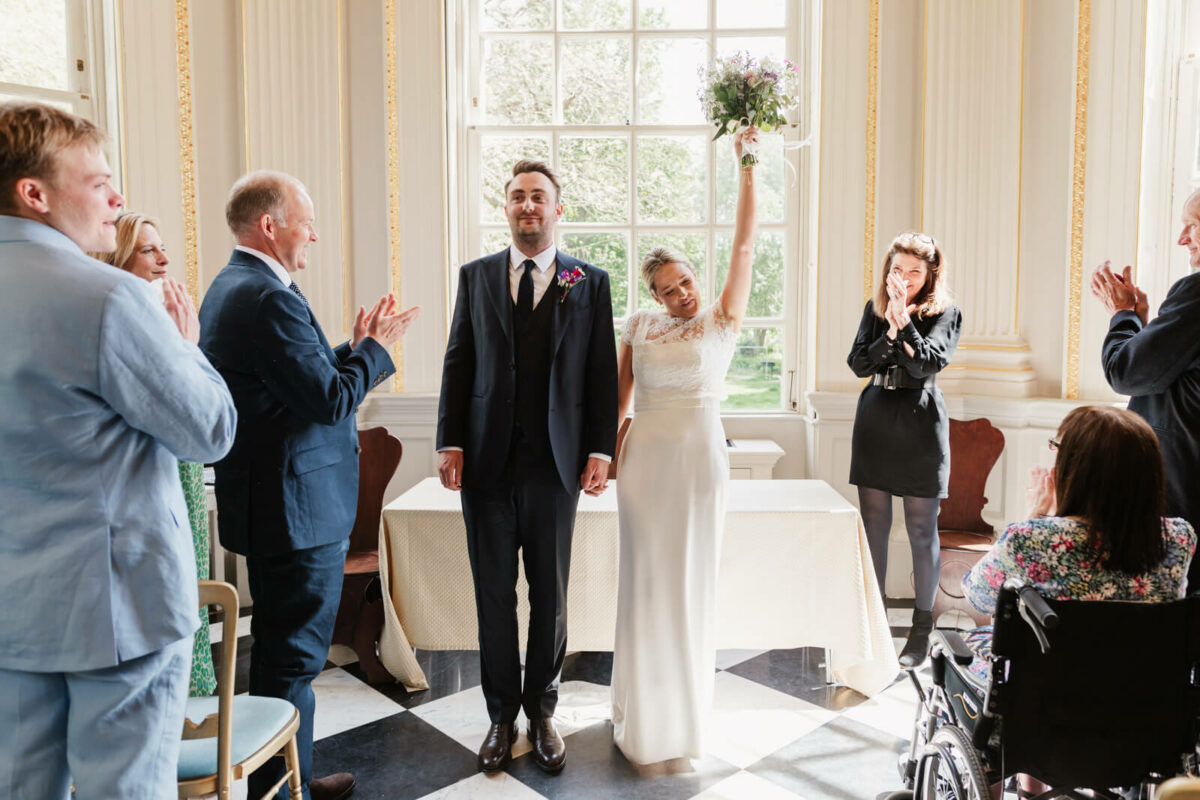 bride and groom at Orleans house gallery Twickenham