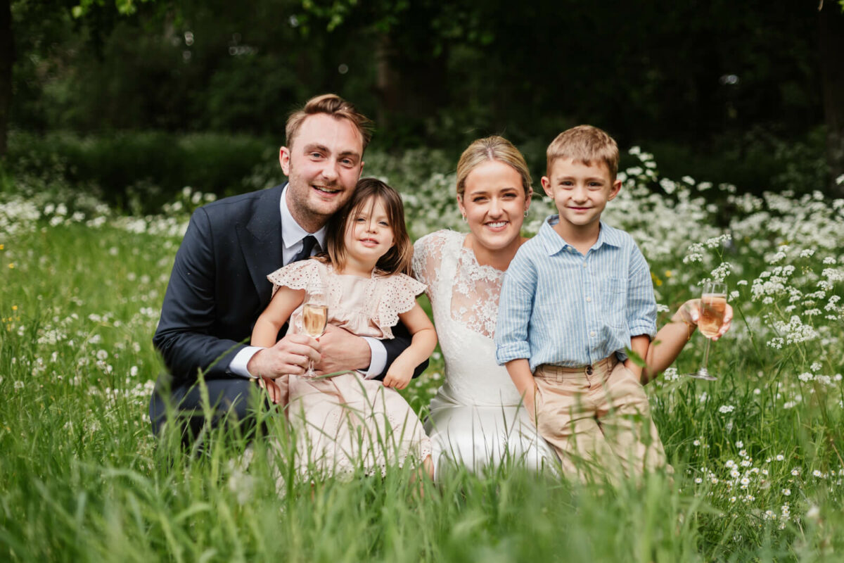 bride and groom with nephew and niece at Orleans house gallery Twickenham