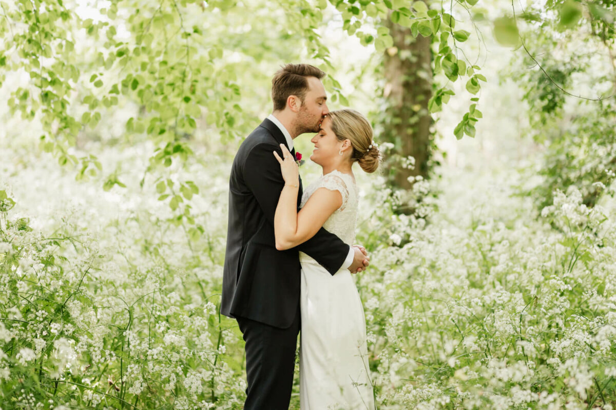 bride and groom laughing at Orleans house gallery wedding Twickenham
