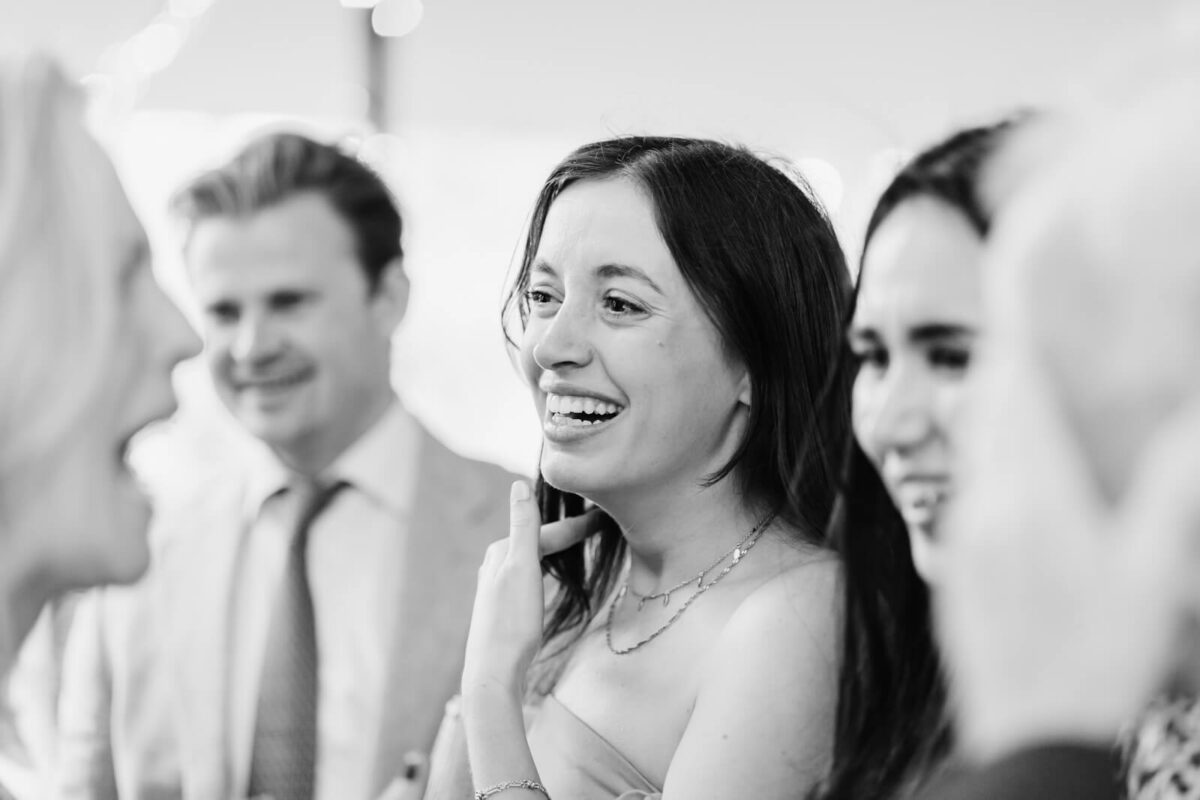 guests laughing at Twickenham garden wedding
