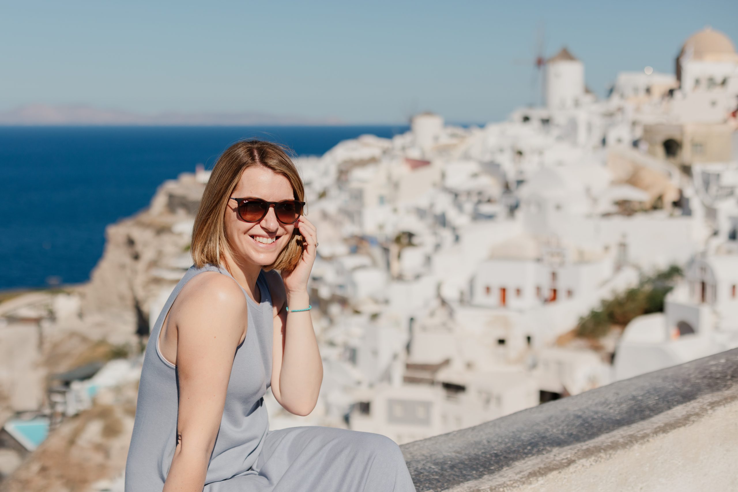 claire wakefield in Santorini Infront of an amazing view