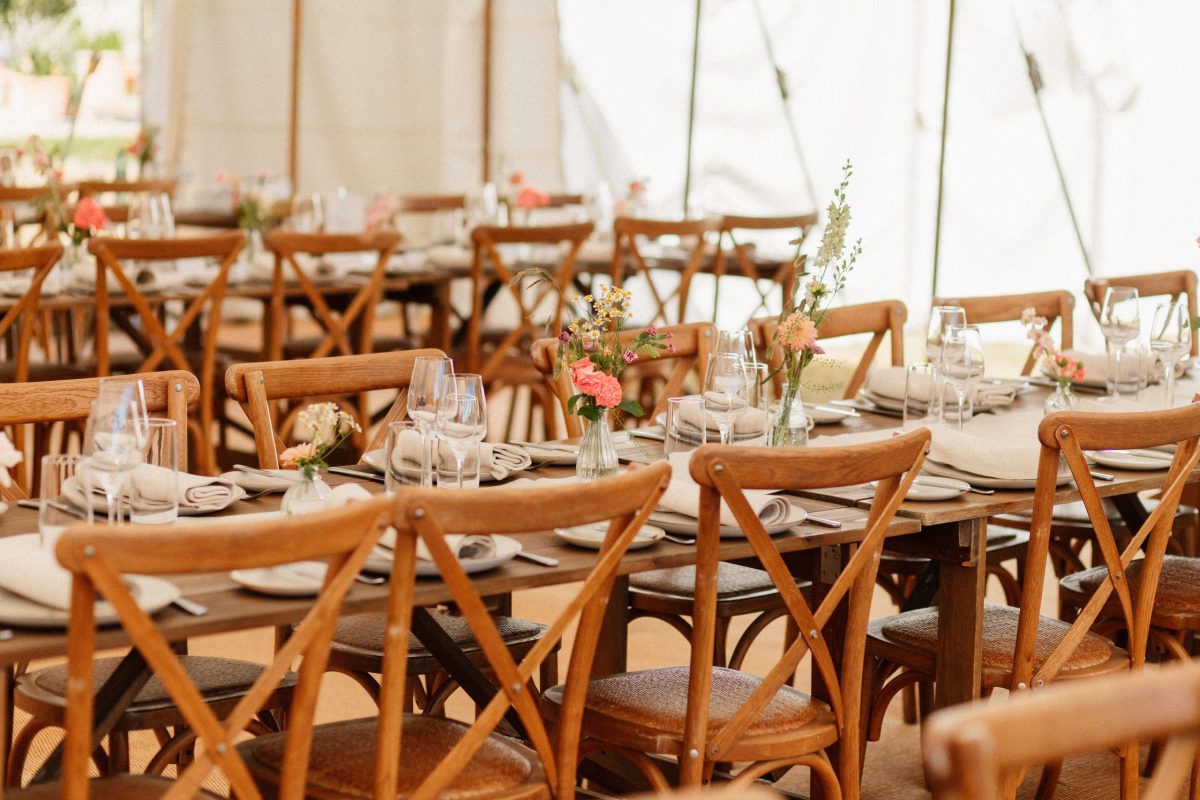 wedding breakfast set up at Williamscot House in Oxfordshire