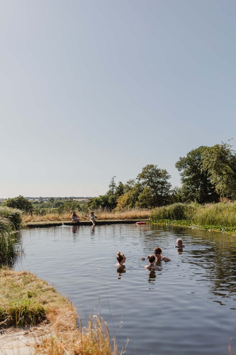 outdoor swimming at a wedding reception at Williamscot House in Oxfordshire