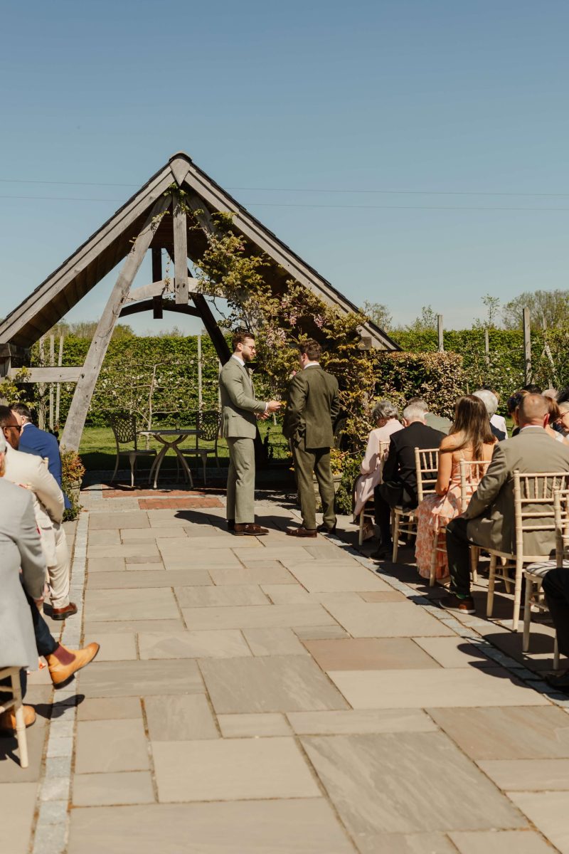 outdoor wedding ceremony at cider mill barn warwickshire wedding venue