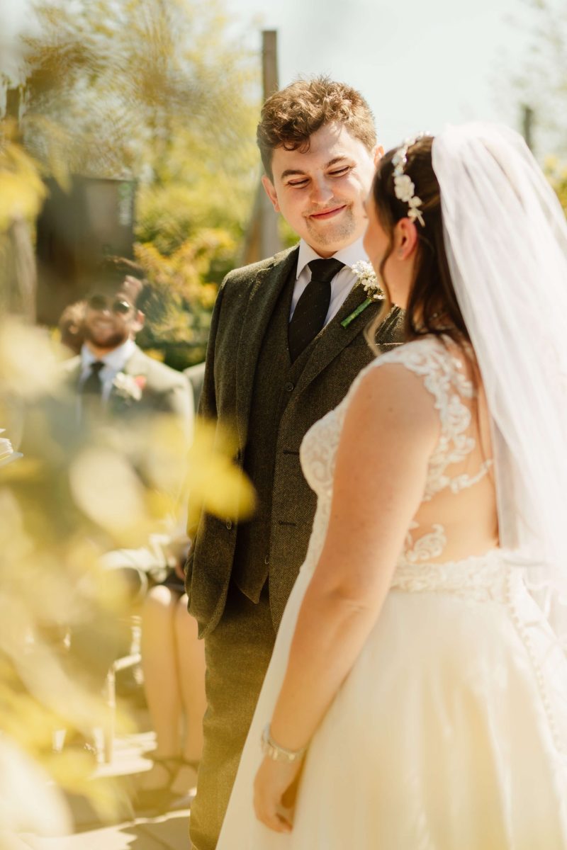outdoor wedding ceremony at cider mill barn warwickshire wedding venue