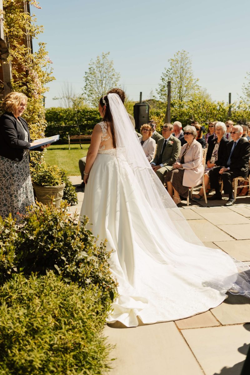 outdoor wedding ceremony at cider mill barn warwickshire wedding venue