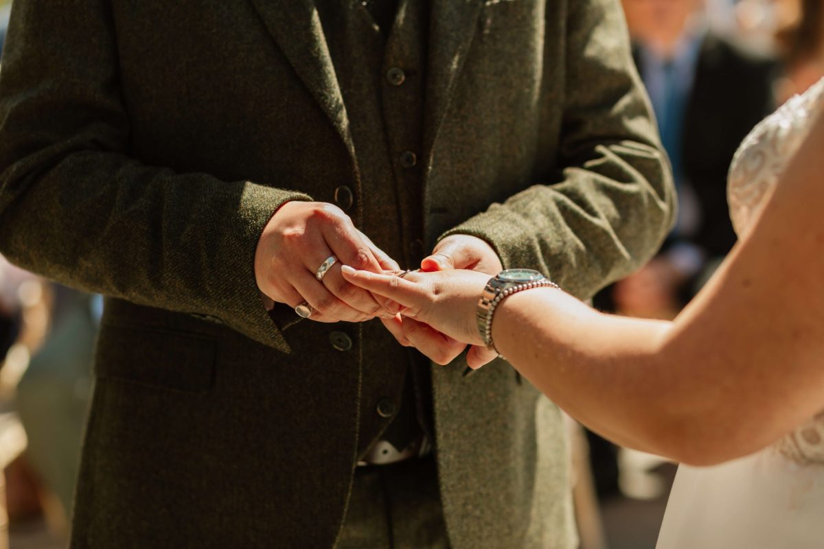 outdoor wedding ceremony at cider mill barn warwickshire wedding venue