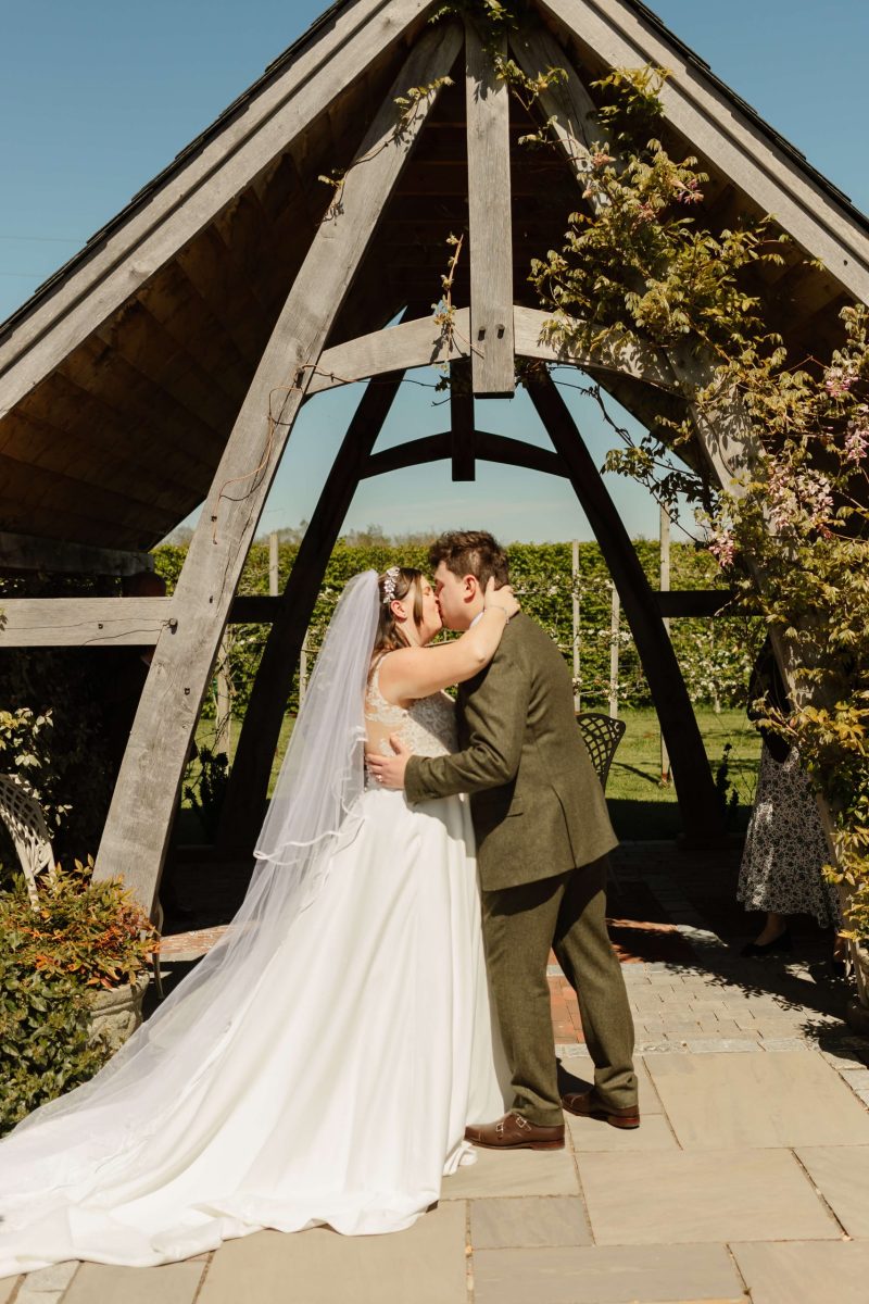 outdoor wedding ceremony at cider mill barn warwickshire wedding venue
