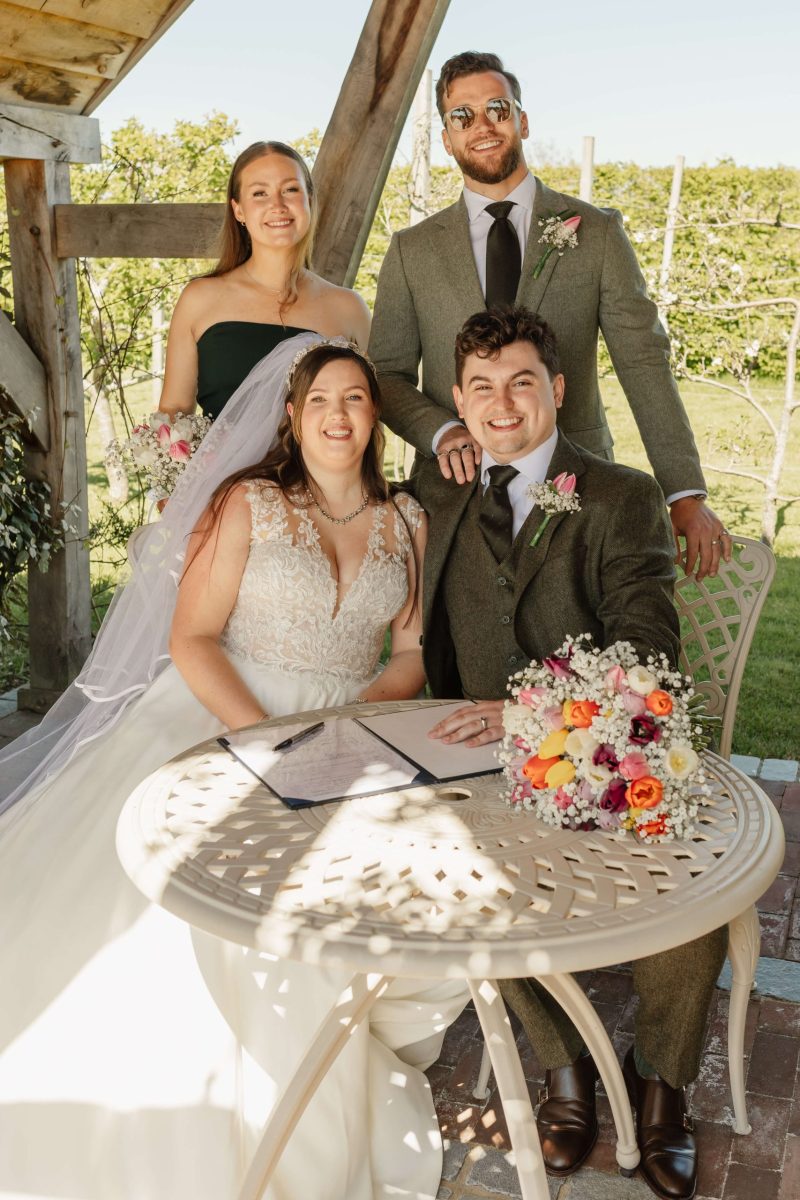 outdoor wedding ceremony at cider mill barn warwickshire wedding venue