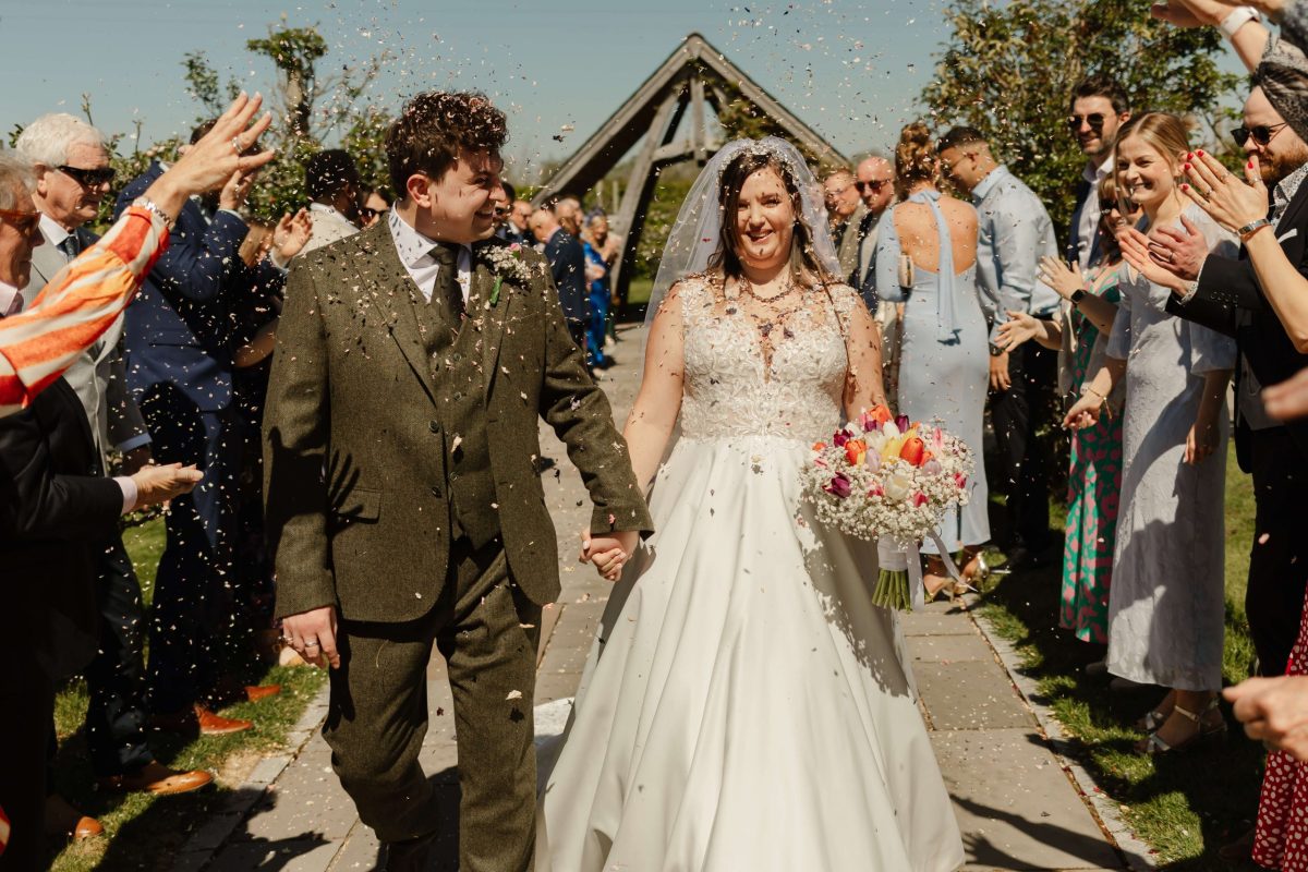 outdoor wedding ceremony at cider mill barn warwickshire wedding venue