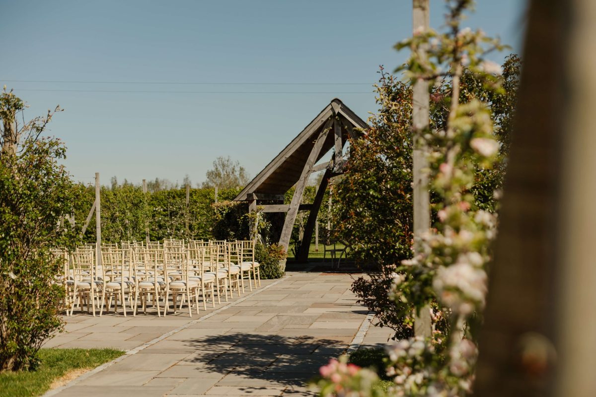 outdoor ceremony at Cider Mill barn wedding venue Warwickshire