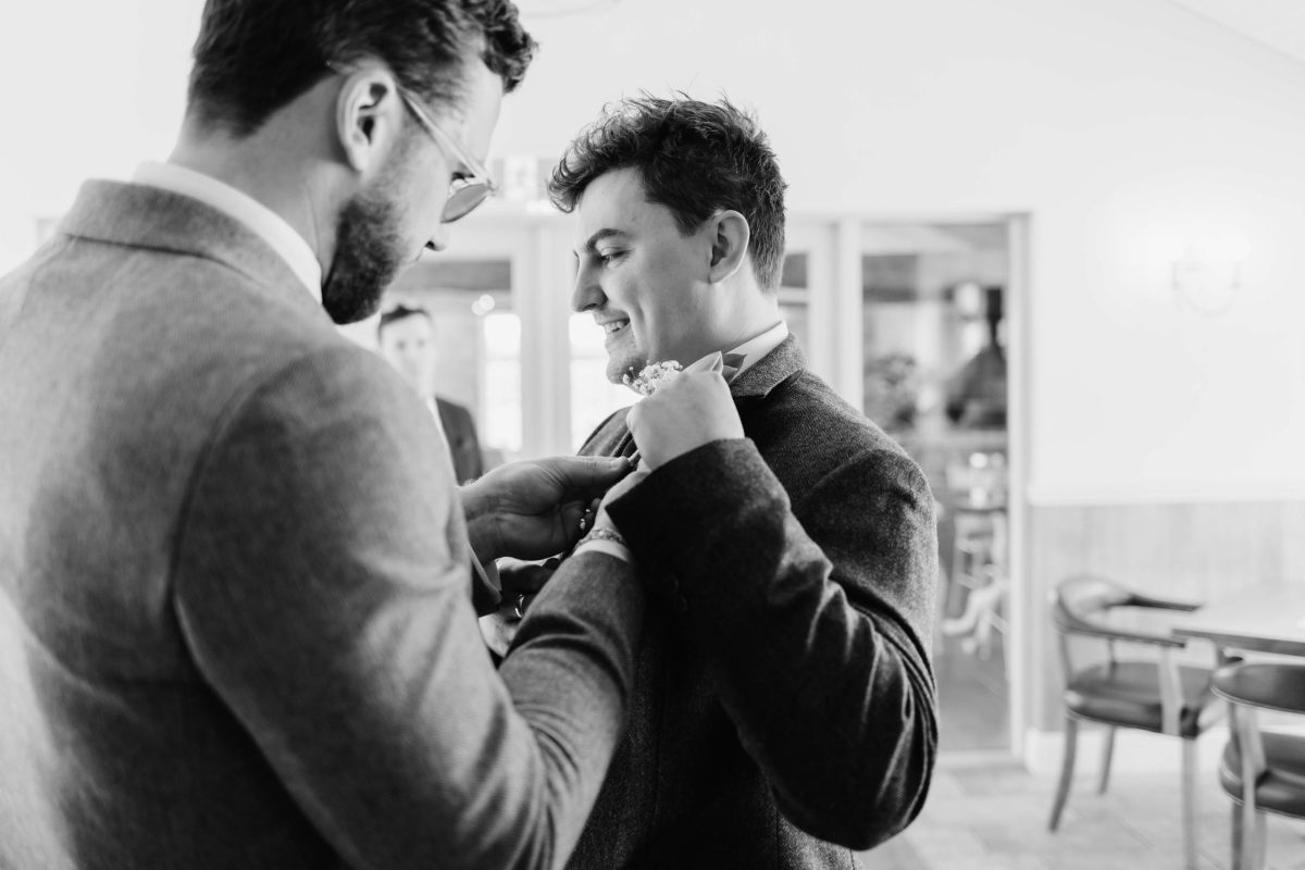 groom prep at cider mill barn warwickshire wedding venue
